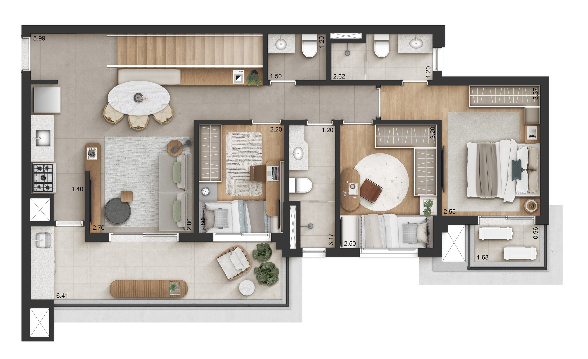 Planta 07 - 3 dorm 167m² - cobertura duplex - inferior