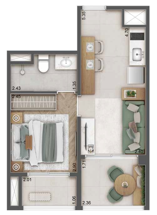 Planta 02 - 1 dorm 31m²