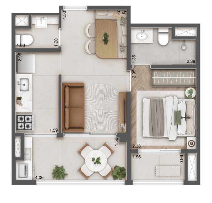 Planta 03 - 1 dorm 43m²