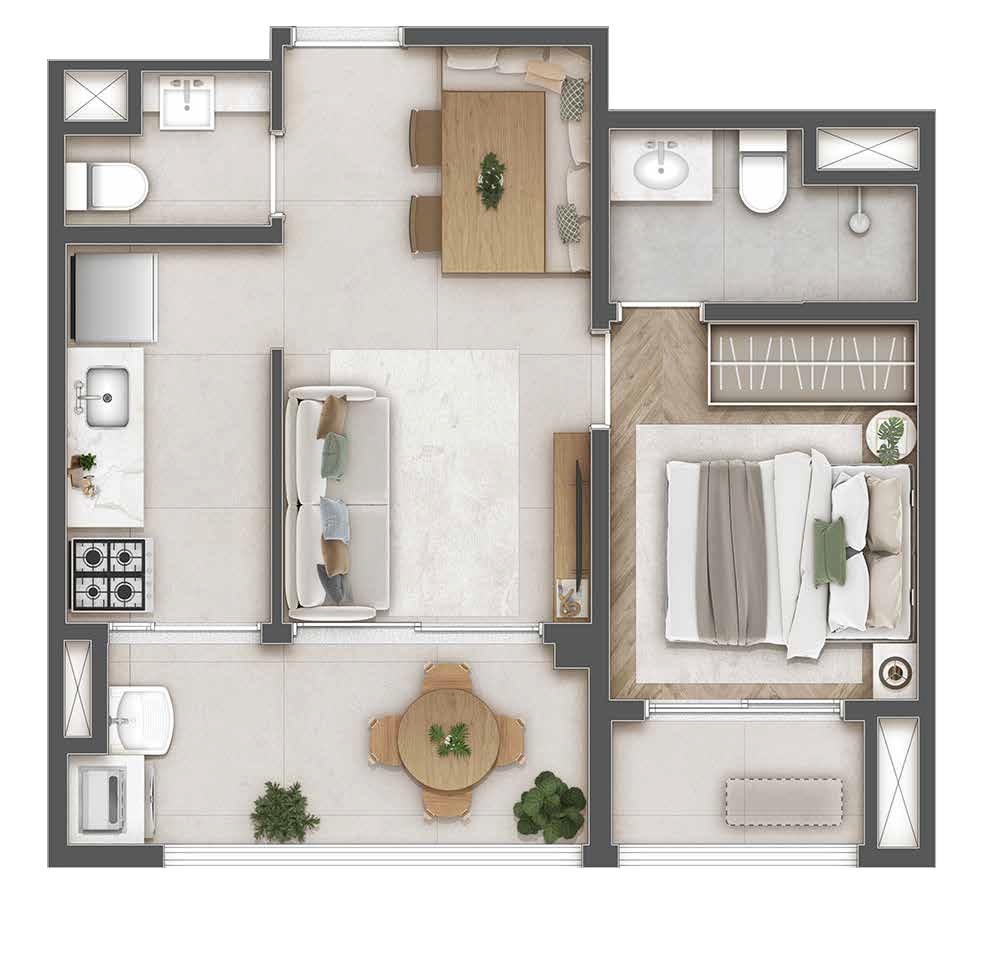 Planta 04 - 1 dorm 43m² - opção