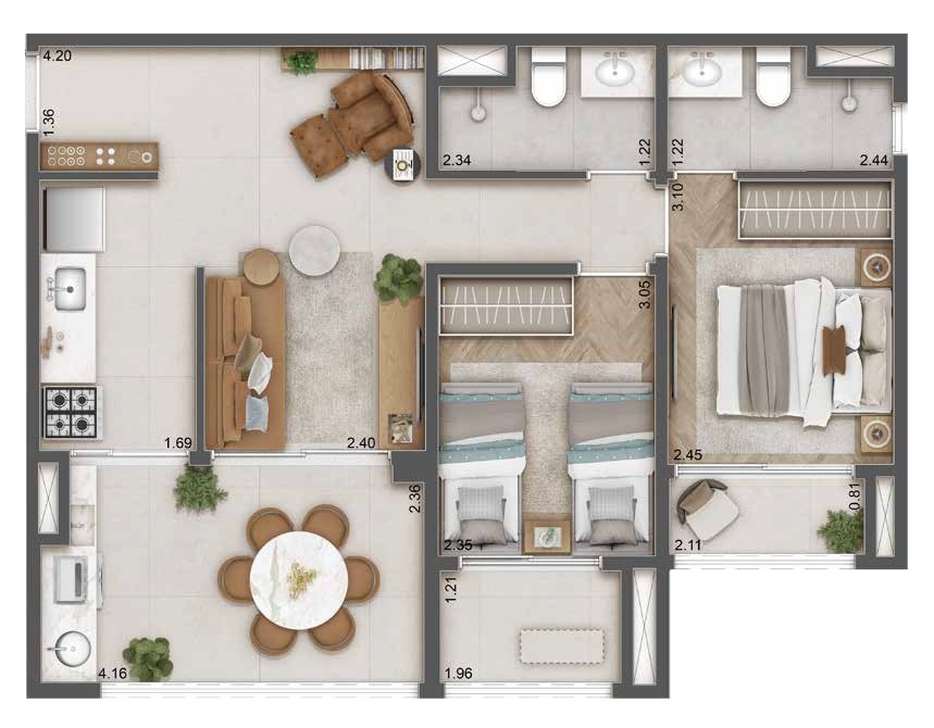 Planta 05 - 2 dorm 63m²