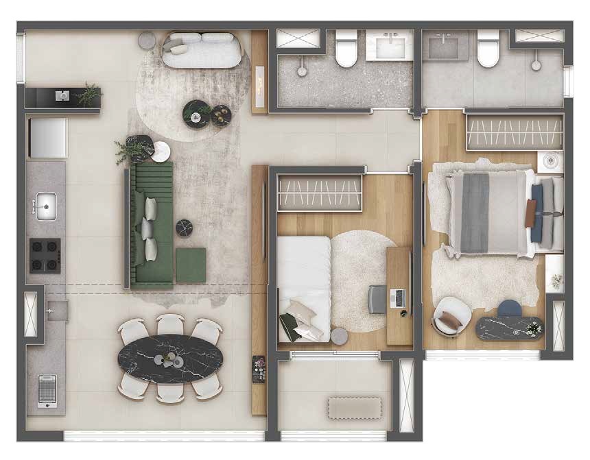 Planta 06 - 2 dorm 63m² - opção