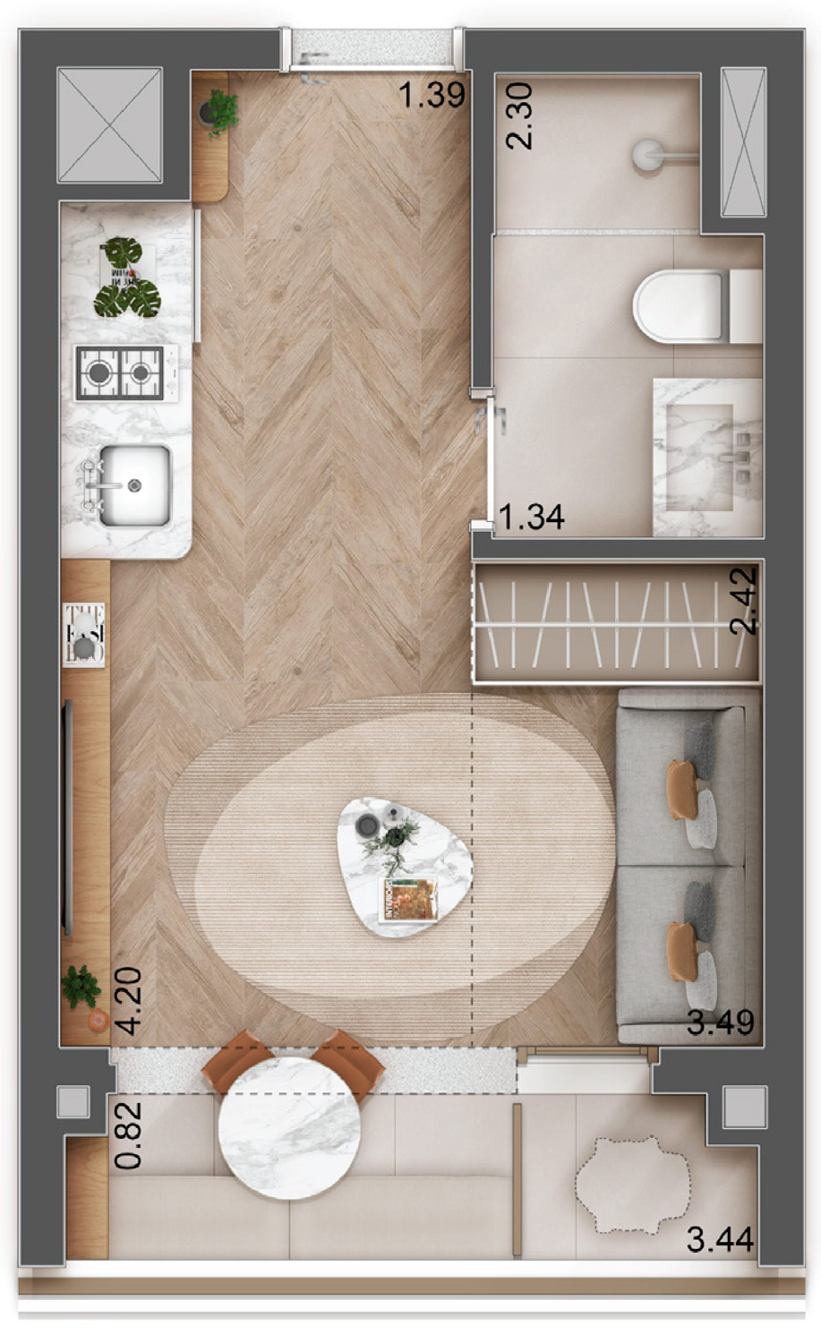 Planta 01 - 1 dorm 23m² - studio