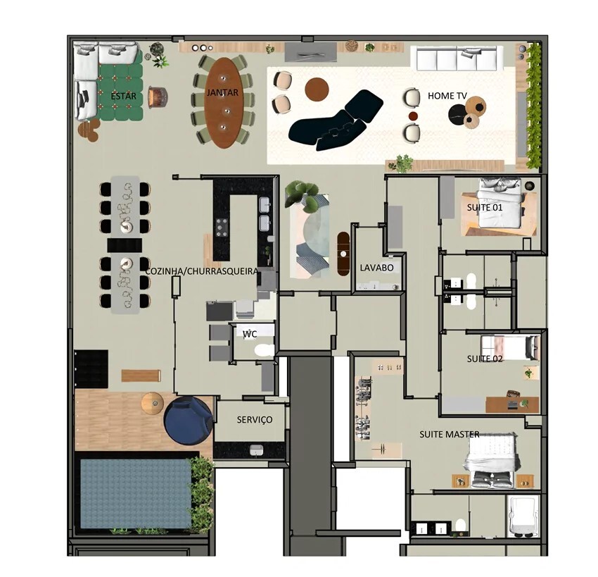 Planta 04 - 3 dorm 289m² - penthouse