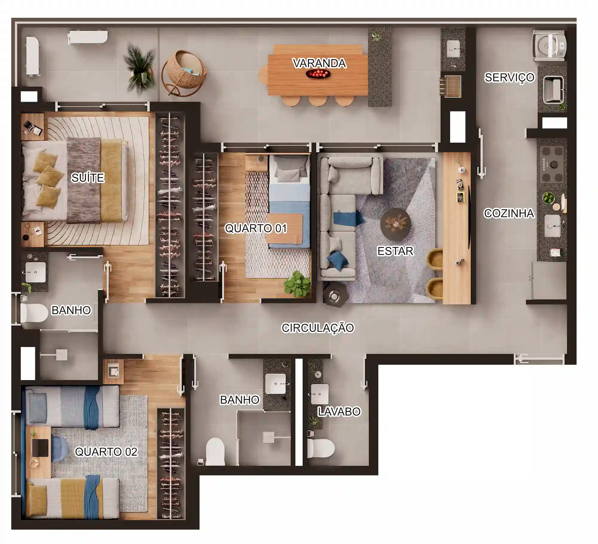 Tipo A - 3 dorms (1 suíte)