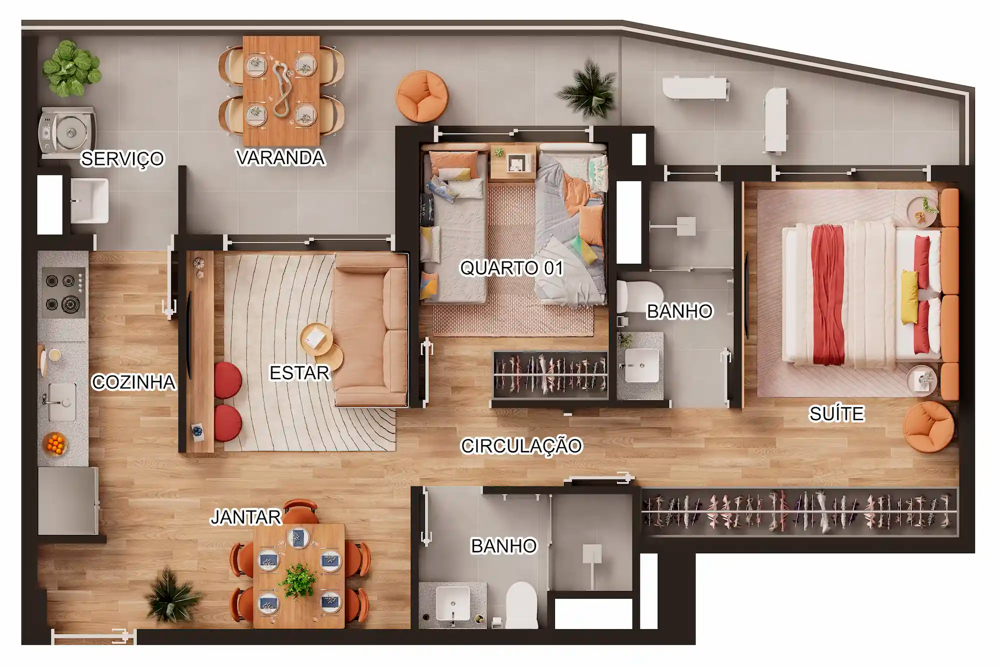 Tipo B - 2 dorms (1 suíte)