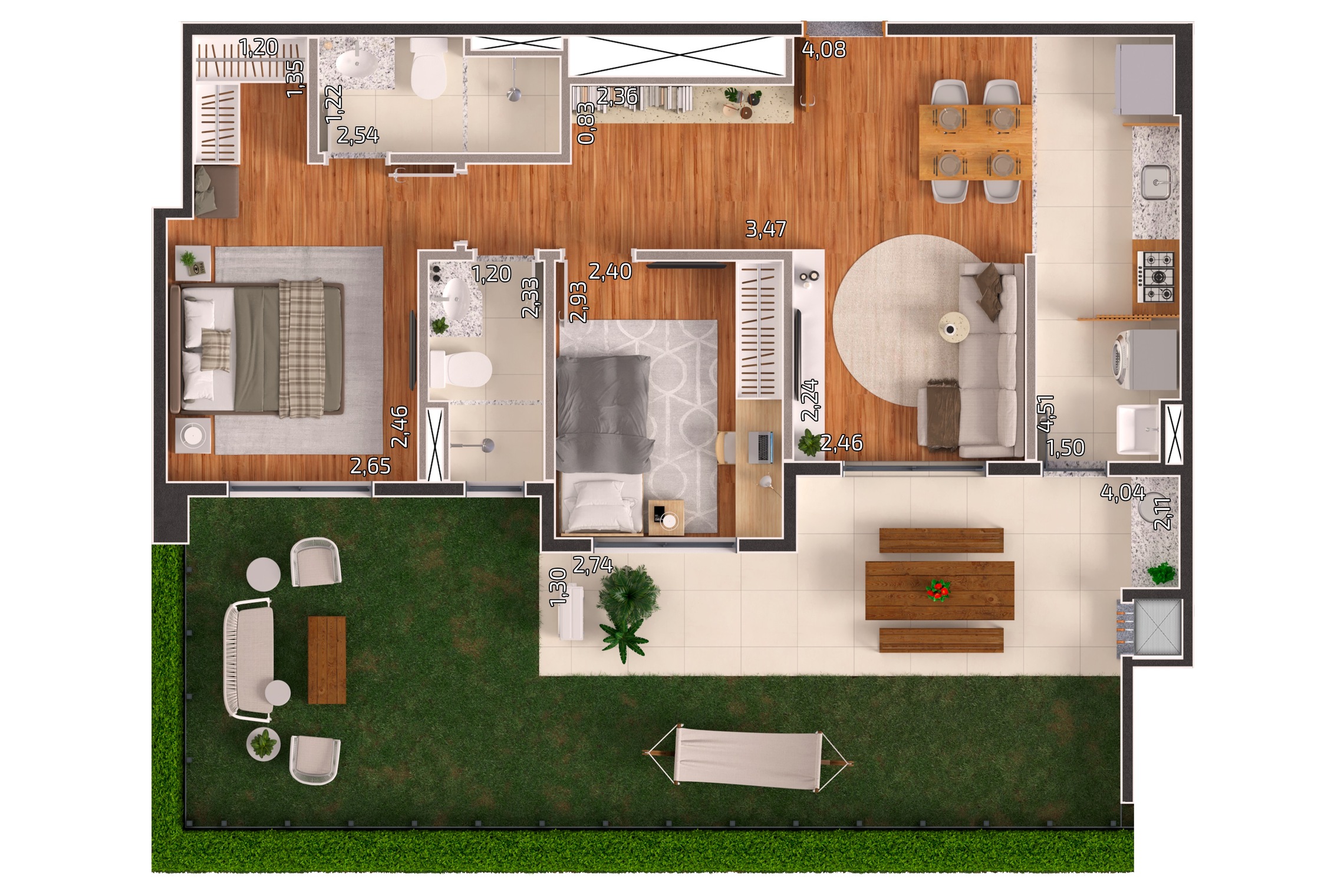 Planta 05 - 2 dorm 102,06m² - garden