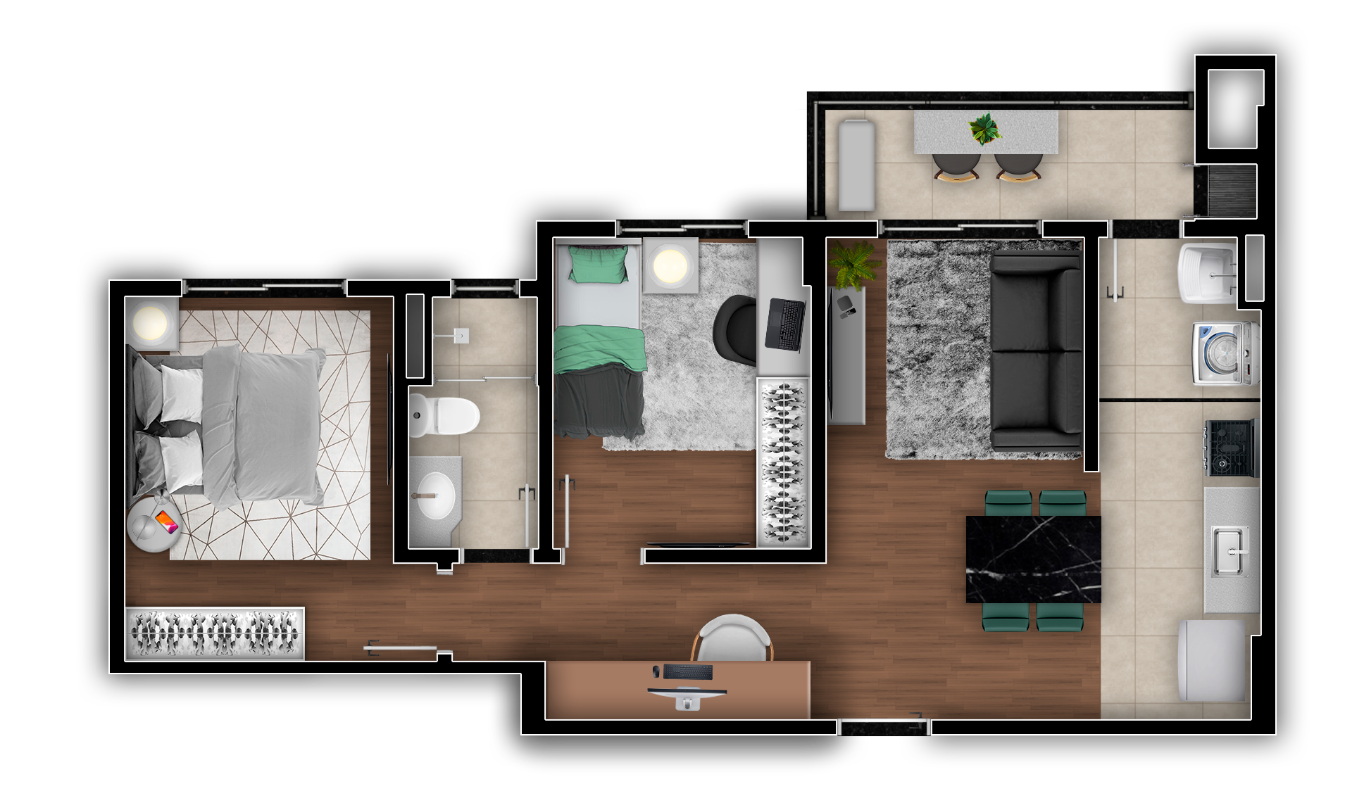 Planta 01 - 2 dorm 52m²