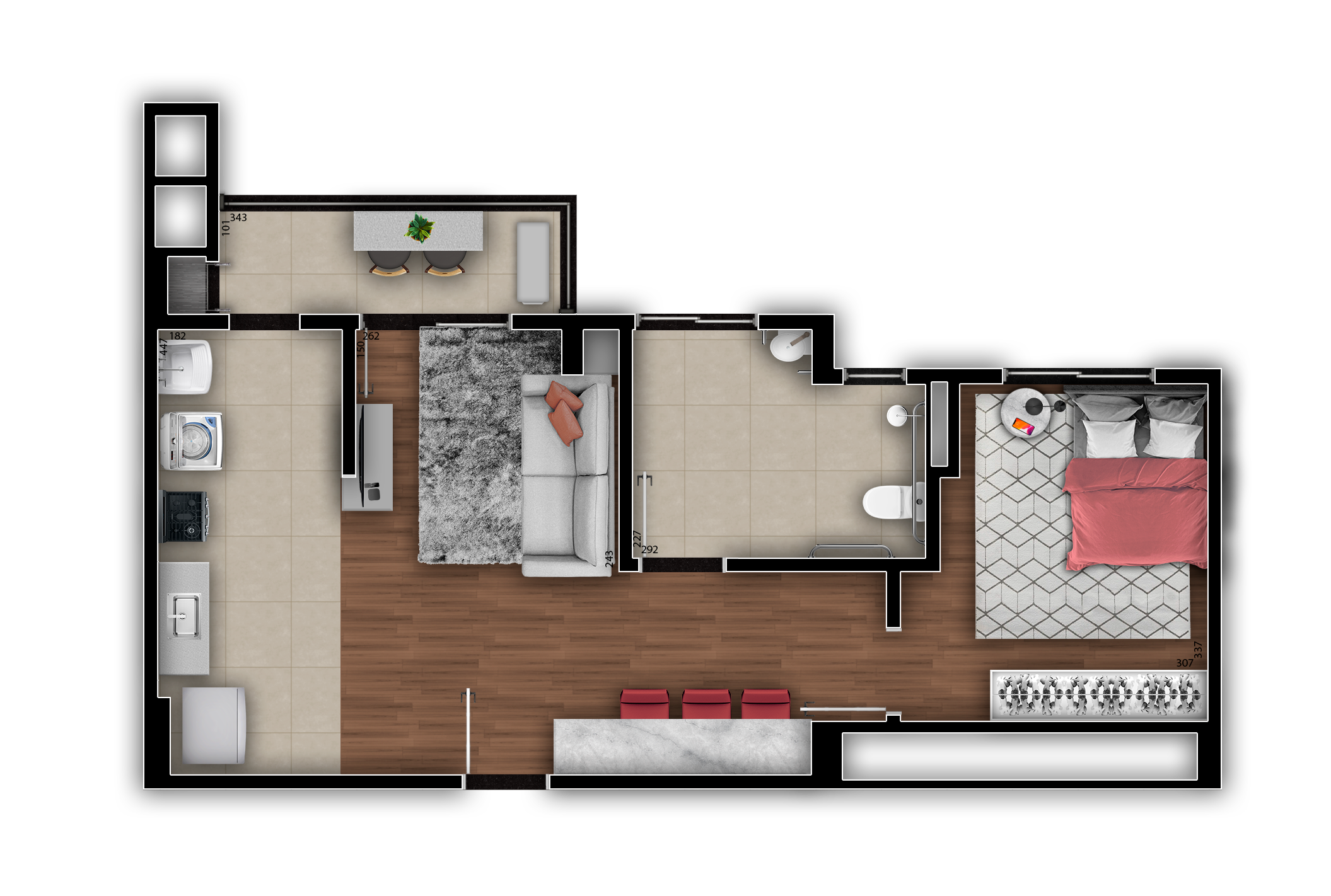 Planta 02 - 1 dorm 52m² - opção
