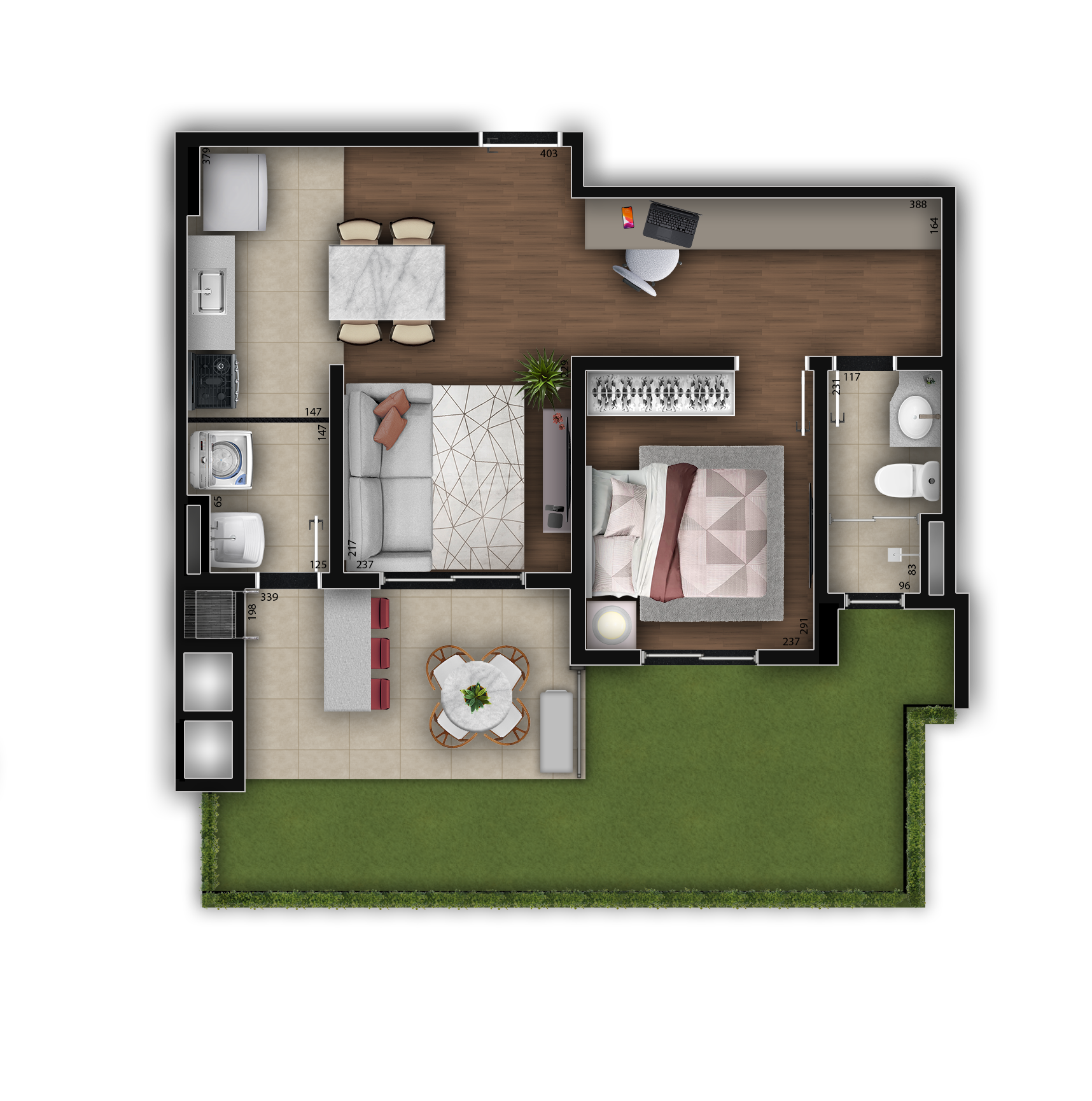 Planta 06 - 1 dorm 61m² - garden