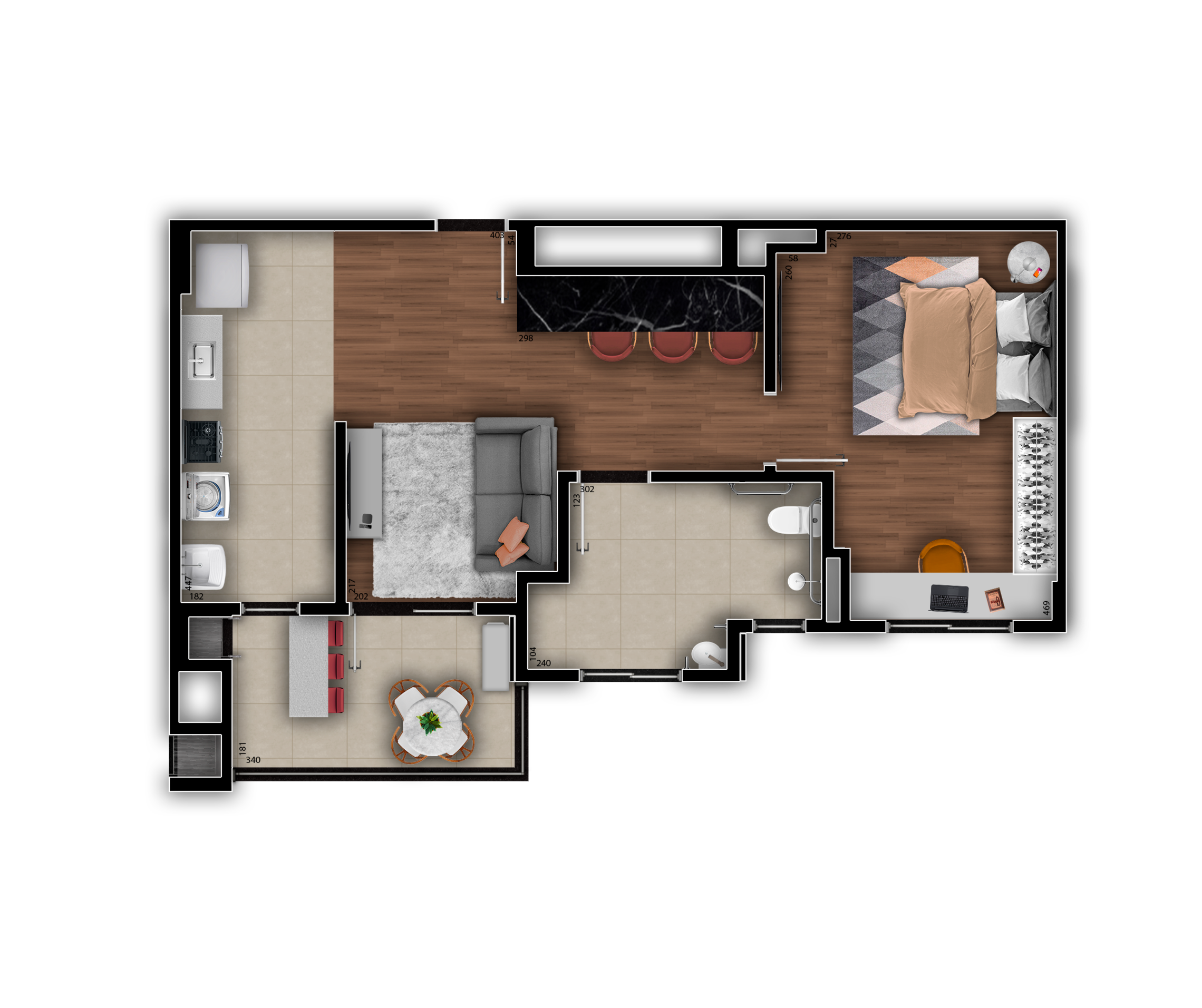Planta 07 - 1 dorm 61m² - opção