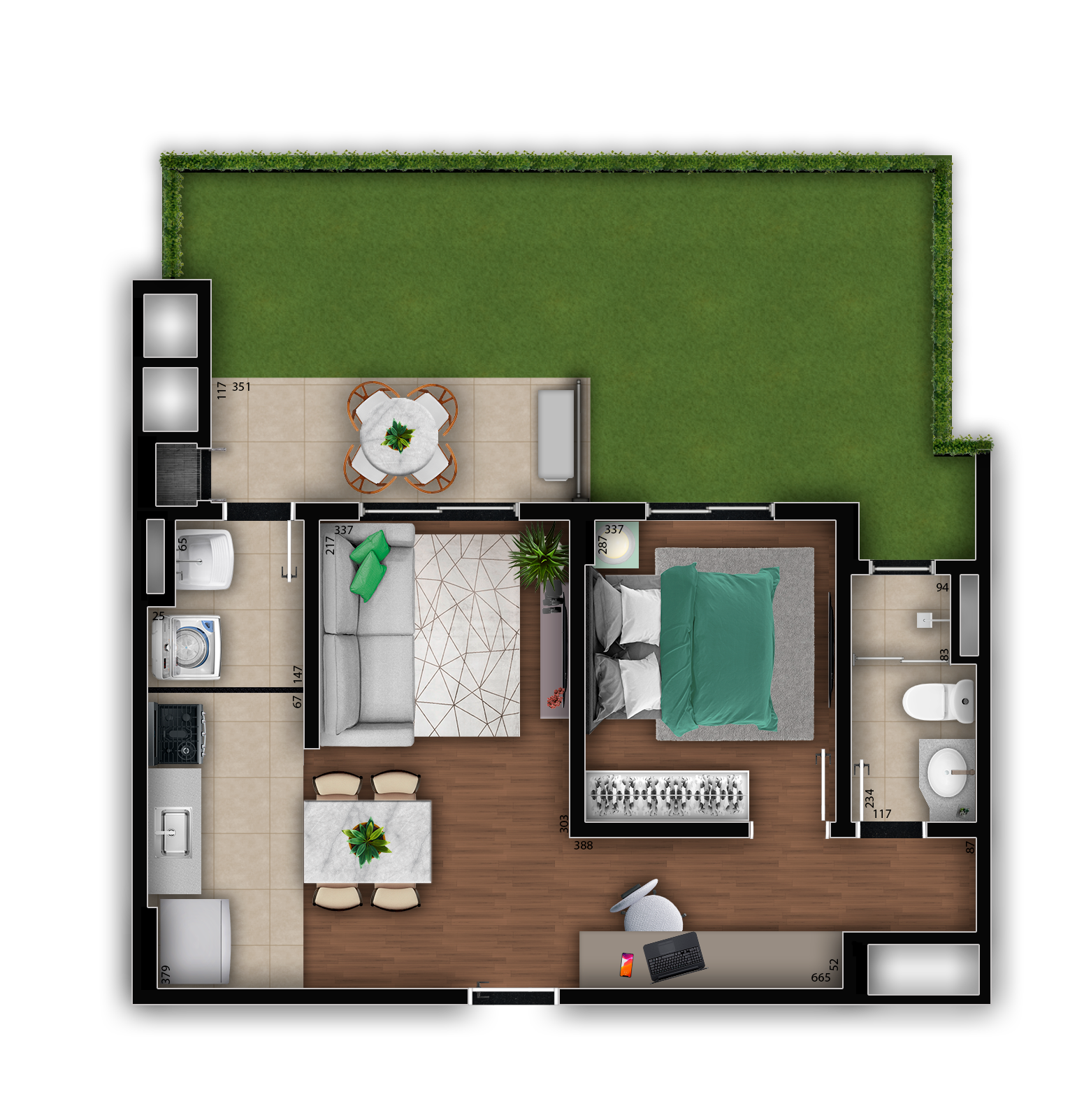 Planta 08 - 1 dorm 62m² - garden