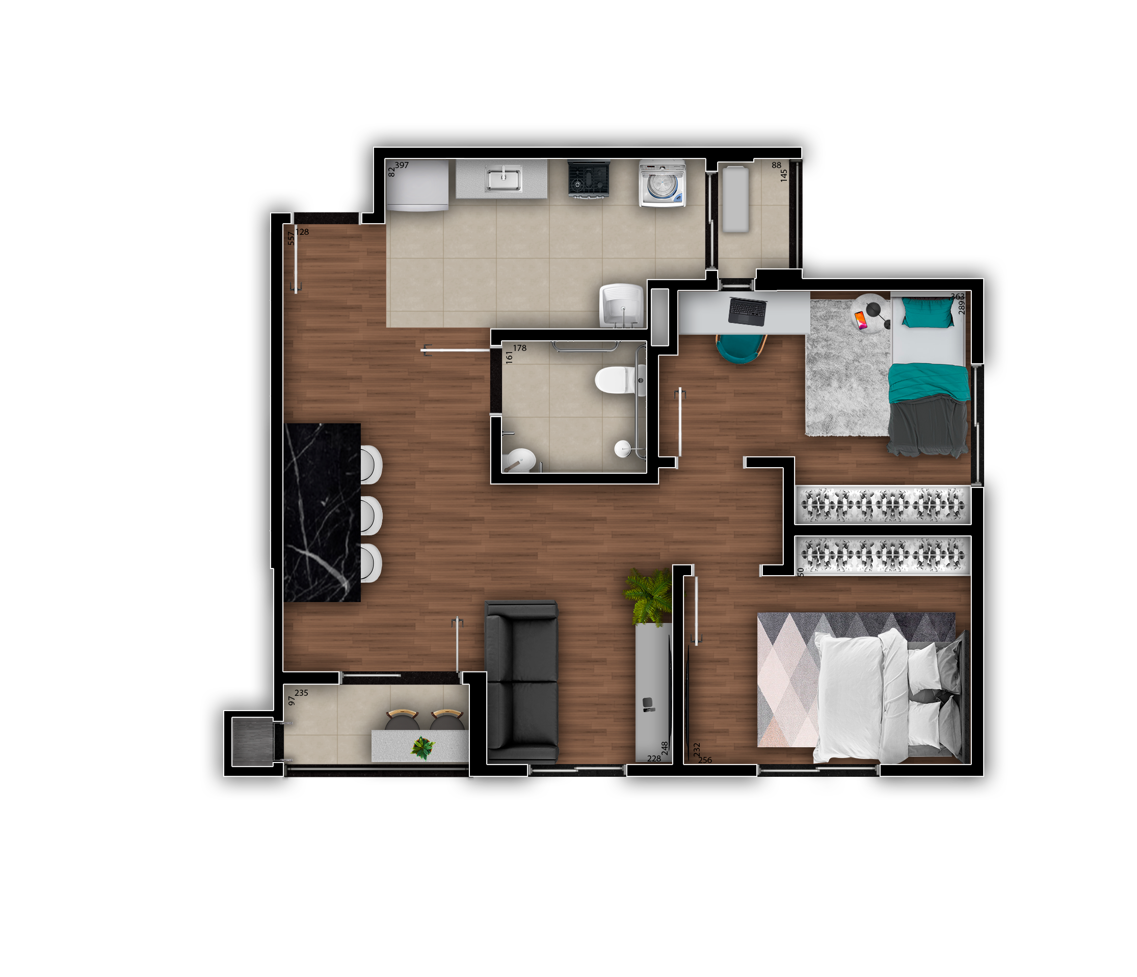 Planta 10 - 2 dorm 65m² - opção