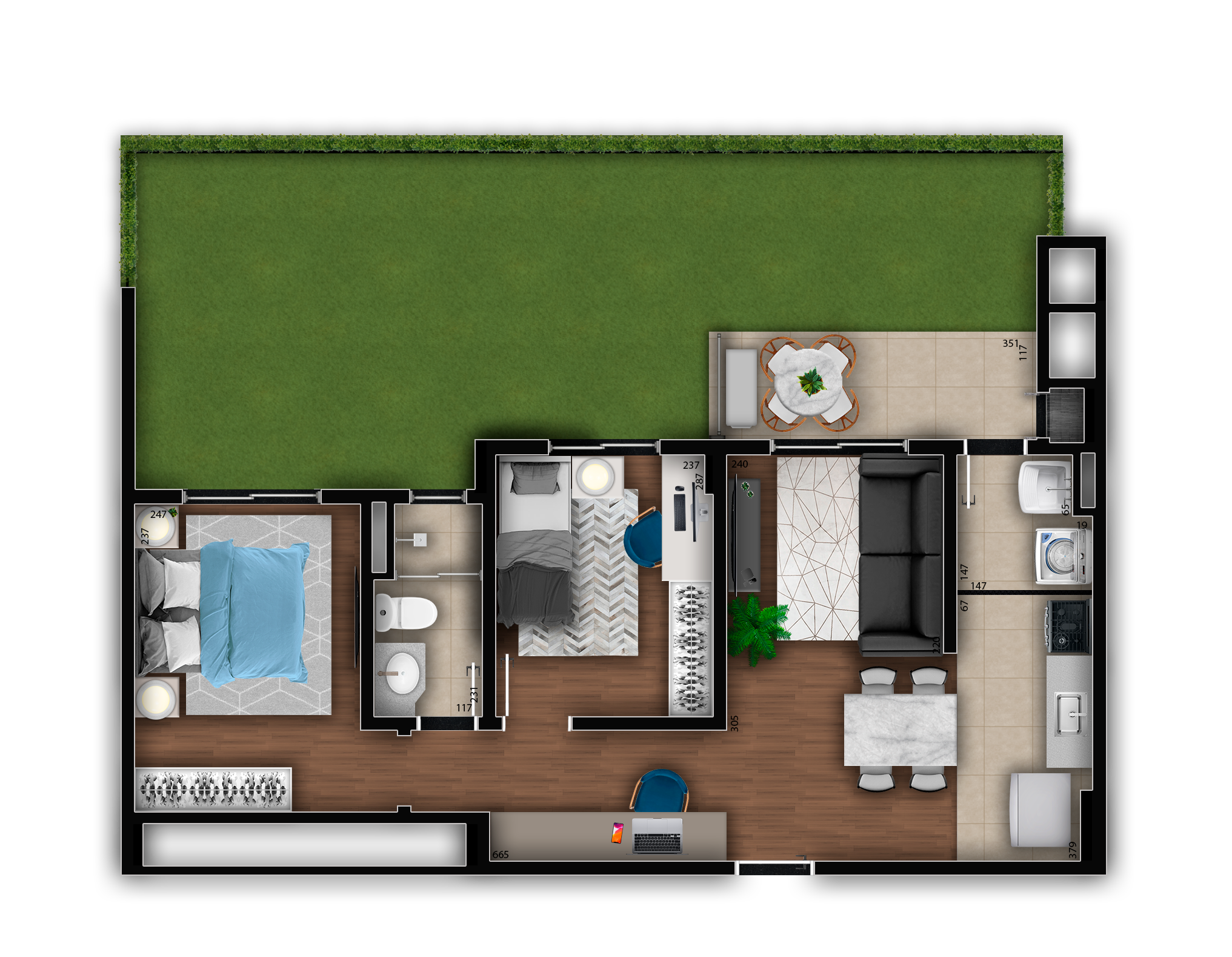 Planta 14 - 2 dorm 82m² - garden