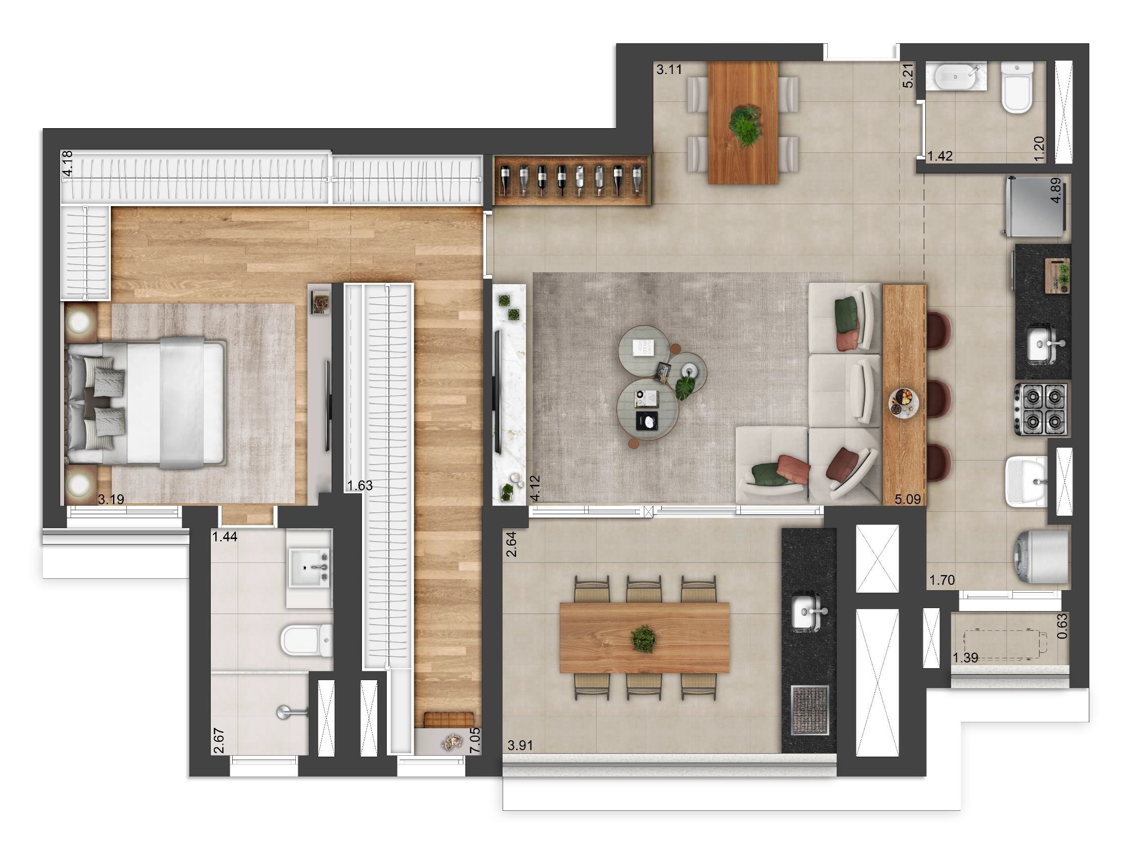 Planta 02 - 1 dorm 90m² - opção