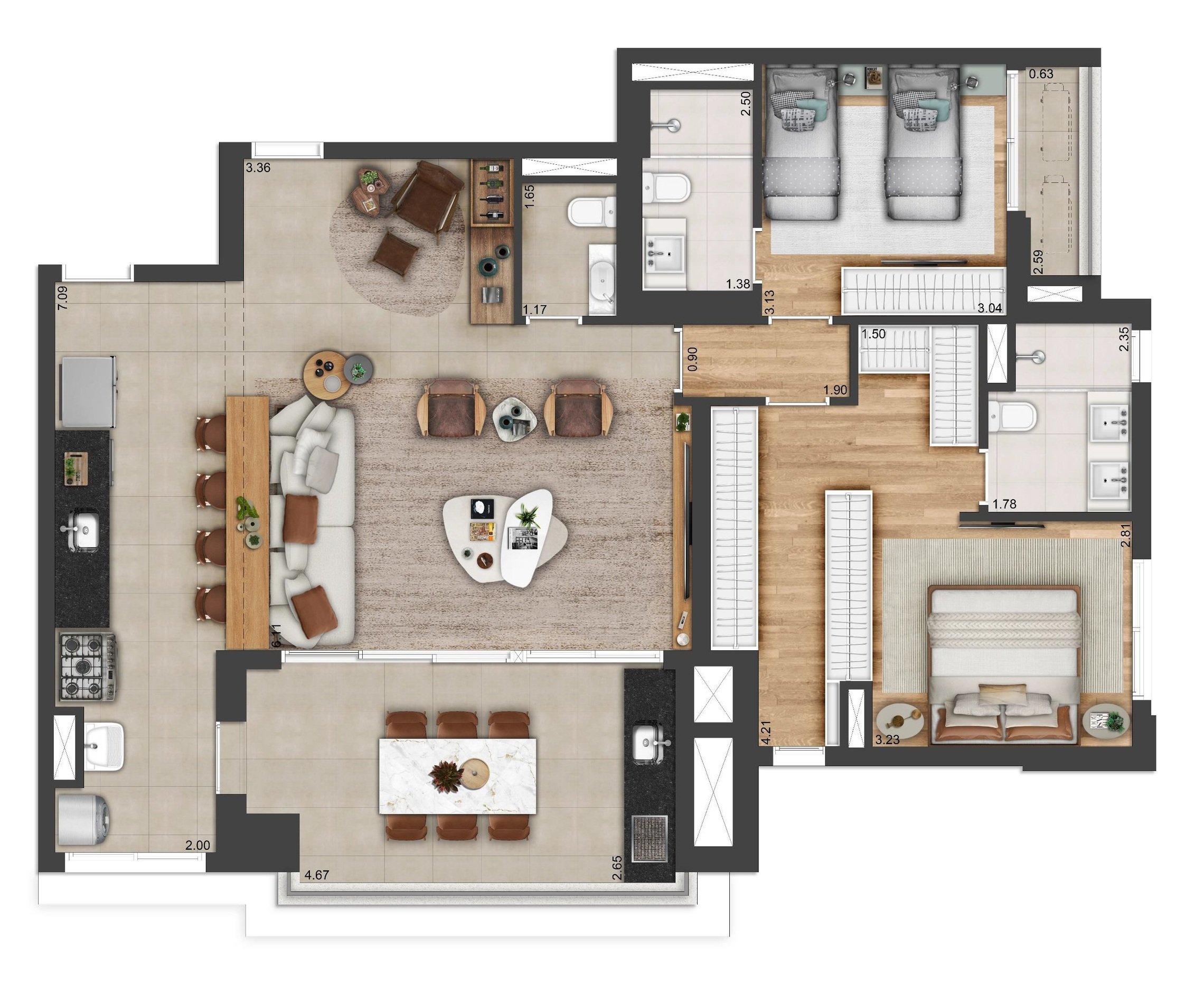 Planta 04 - 2 dorm 123m² - opção