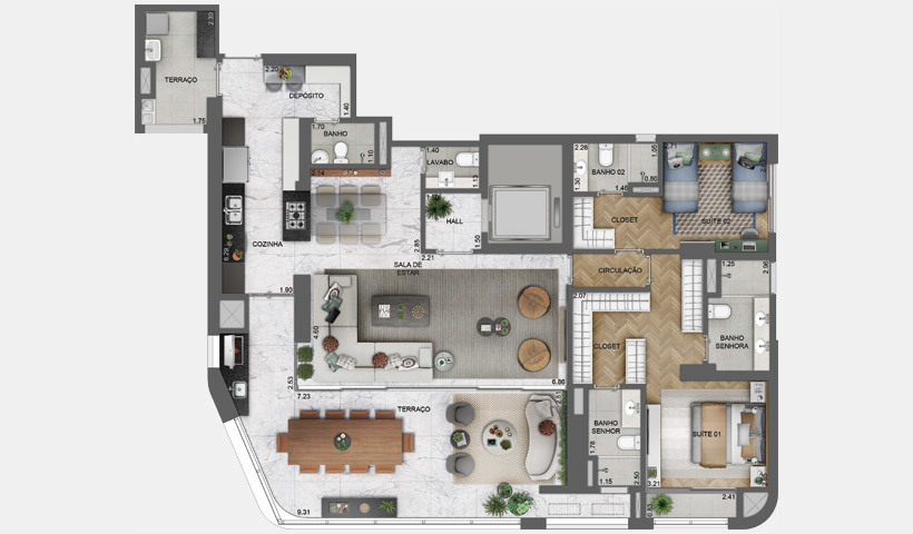 Planta 04 - 2 dorm 162m² - opção