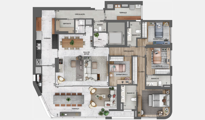 Planta 05 - 4 dorm 196m²