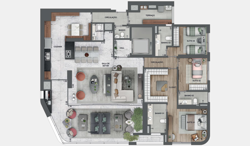 Planta 06 - 3 dorm 196m² - opcao