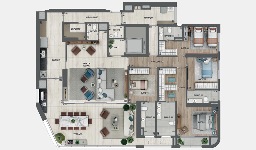 Planta 07 - 4 dorm 227m²