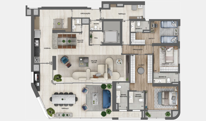 Planta 08 - 3 dorm 227m² - opcao
