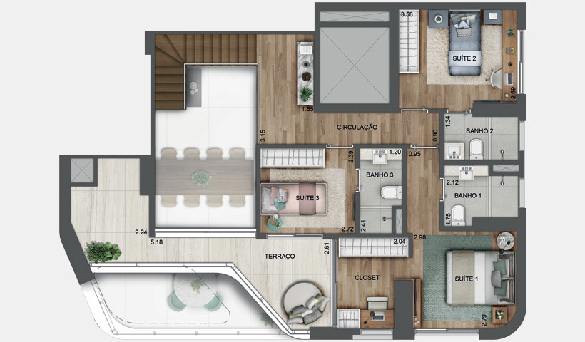 Planta 10 - 3 dorm 213m² - duplex superior