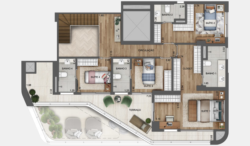 Planta 12 - 4 dorm 270m² -duplex superior