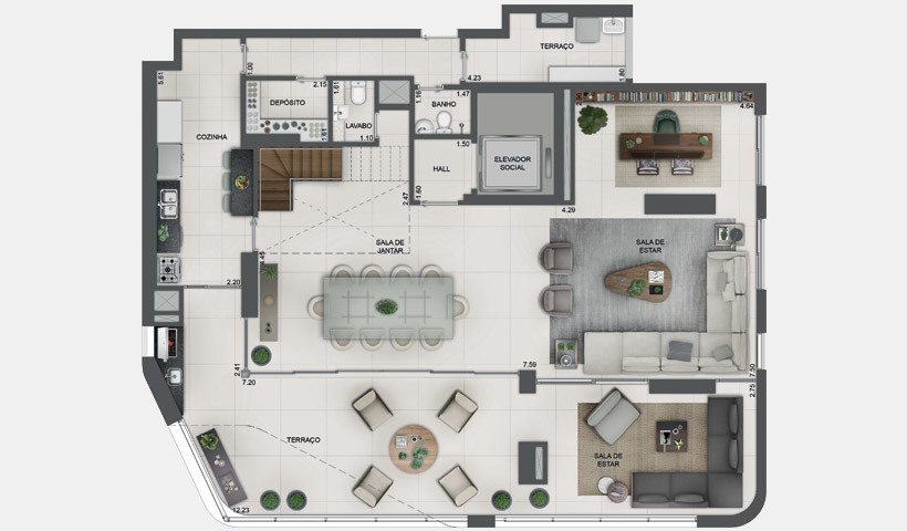 Planta 13 - 4 dorm 327m² - duplex inferior