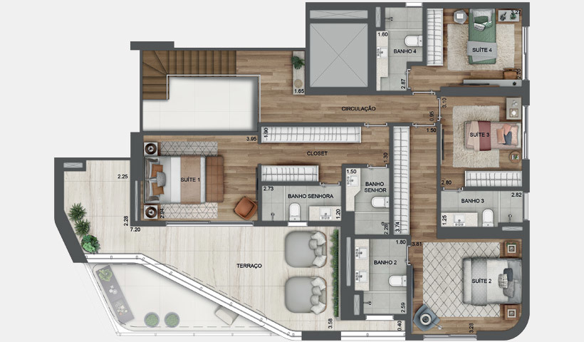 Planta 14 - 4 dorm 327m² - suplex supeior