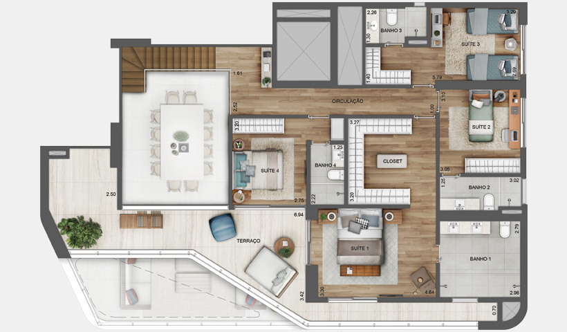 Planta 16 - 4 dorm 366m² -duplex superior