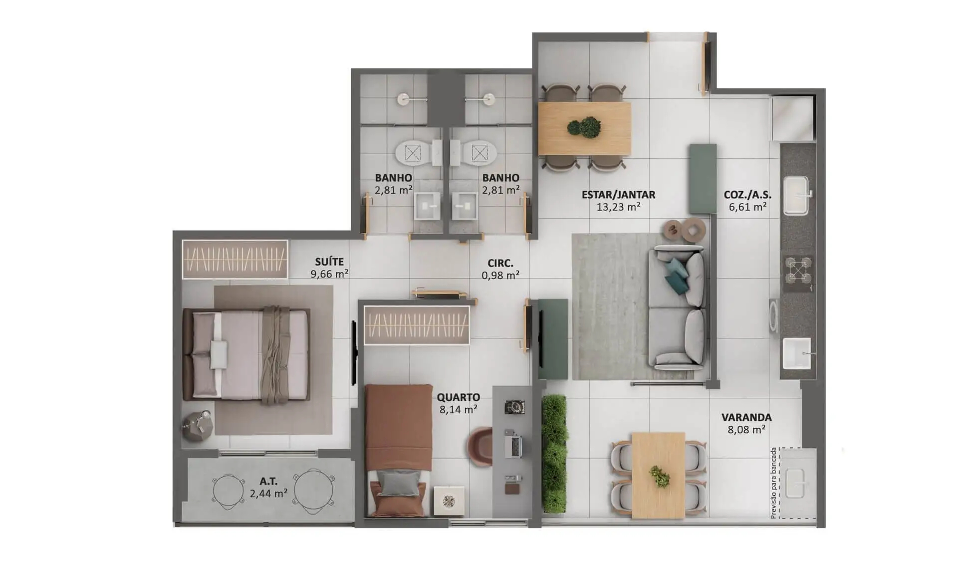 Planta 05 - 2 dorm 61,85m²