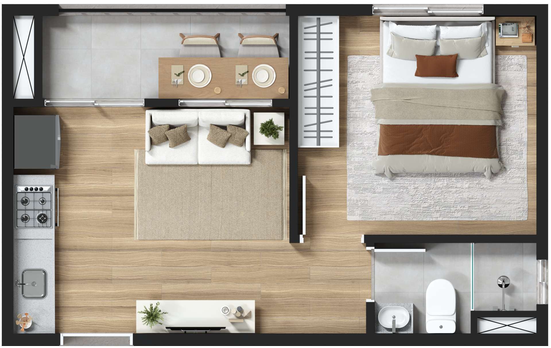 Planta 02 - 1 dorm 25m² - studio