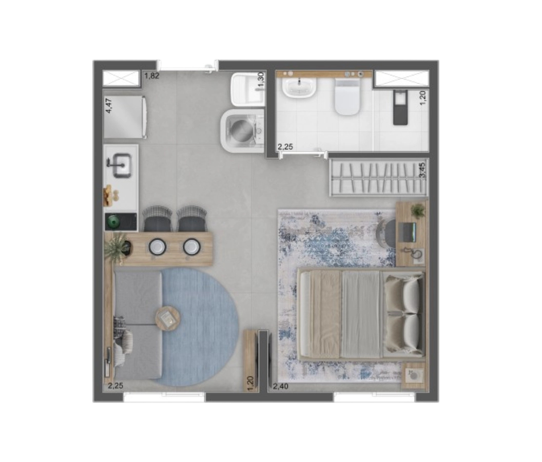 Planta 01 - 1 dorm 24m² - studio