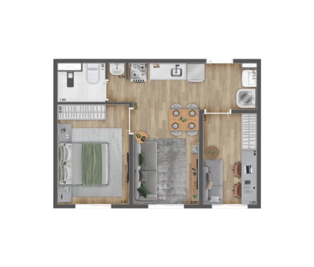 Planta 02 - 2 dorm 34m²