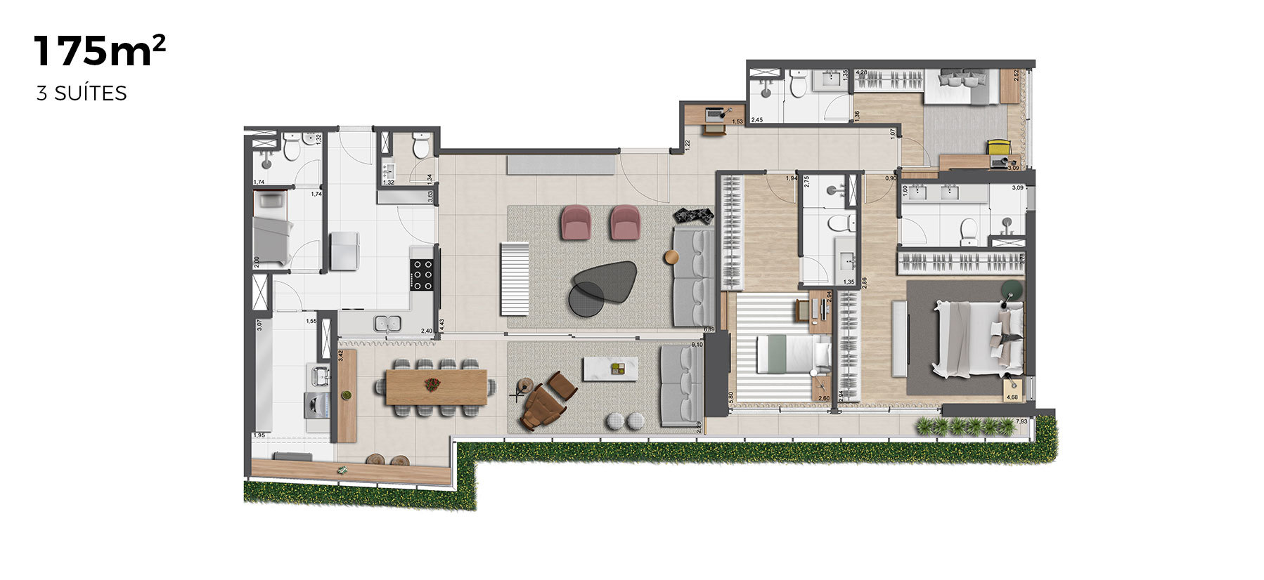 Planta 03 - 3 dorm 175m²