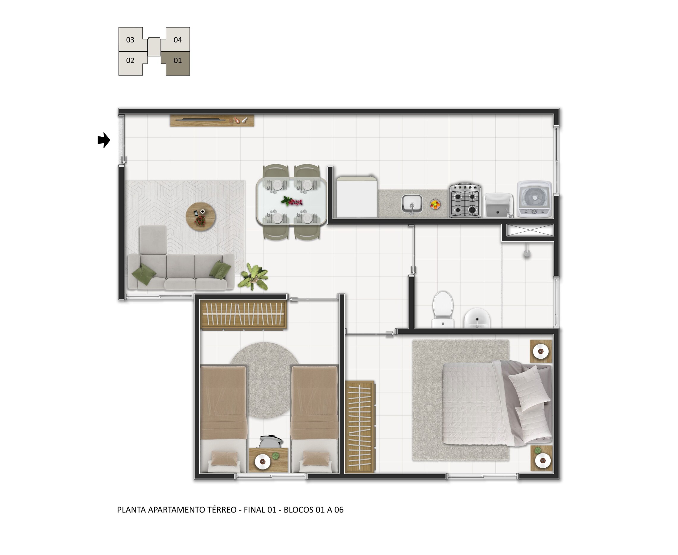 Planta 01 - 2 dorm 44,23m²