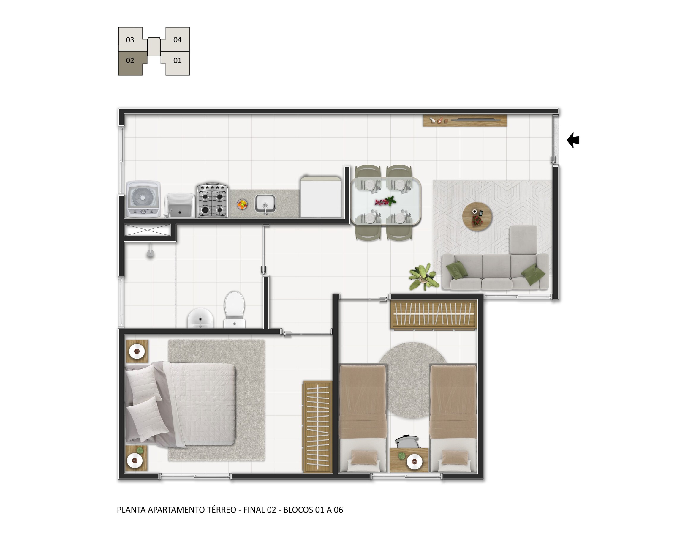 Planta 02 - 2 dorm 44,23m²