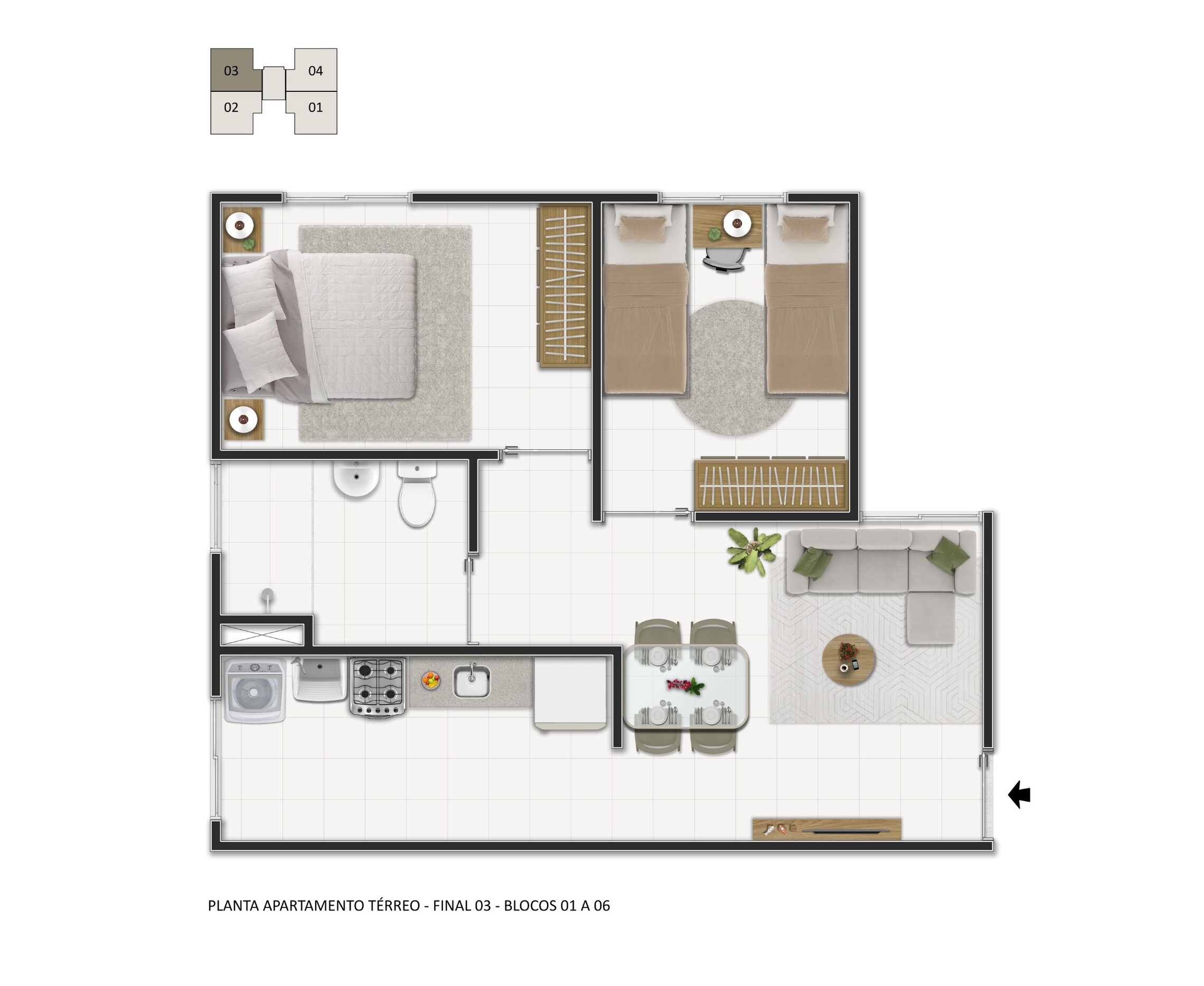 Planta 03 - 2 dorm 44,23m²