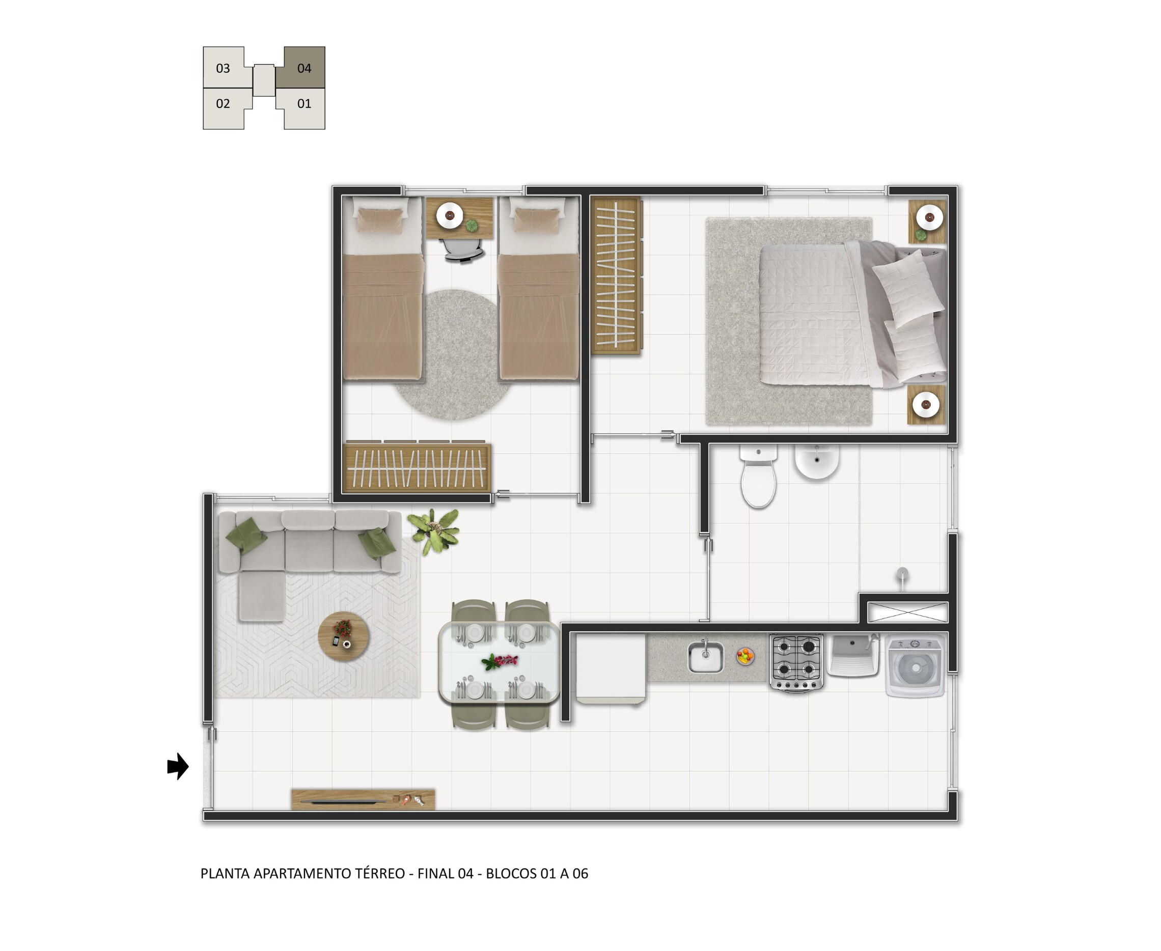 Planta 04 - 2 dorm 44,23m²