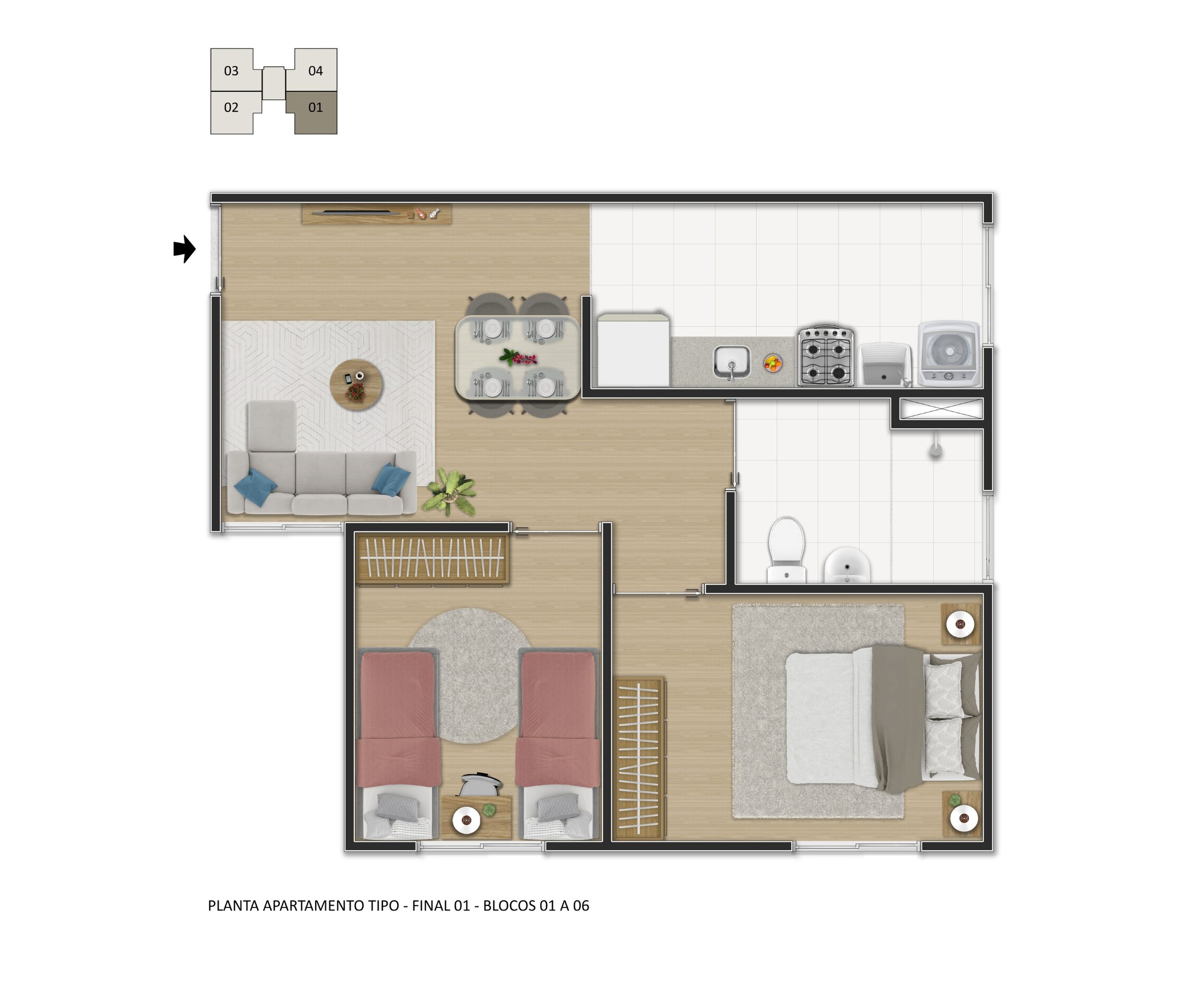 Planta 05 - 2 dorm 44,23m²