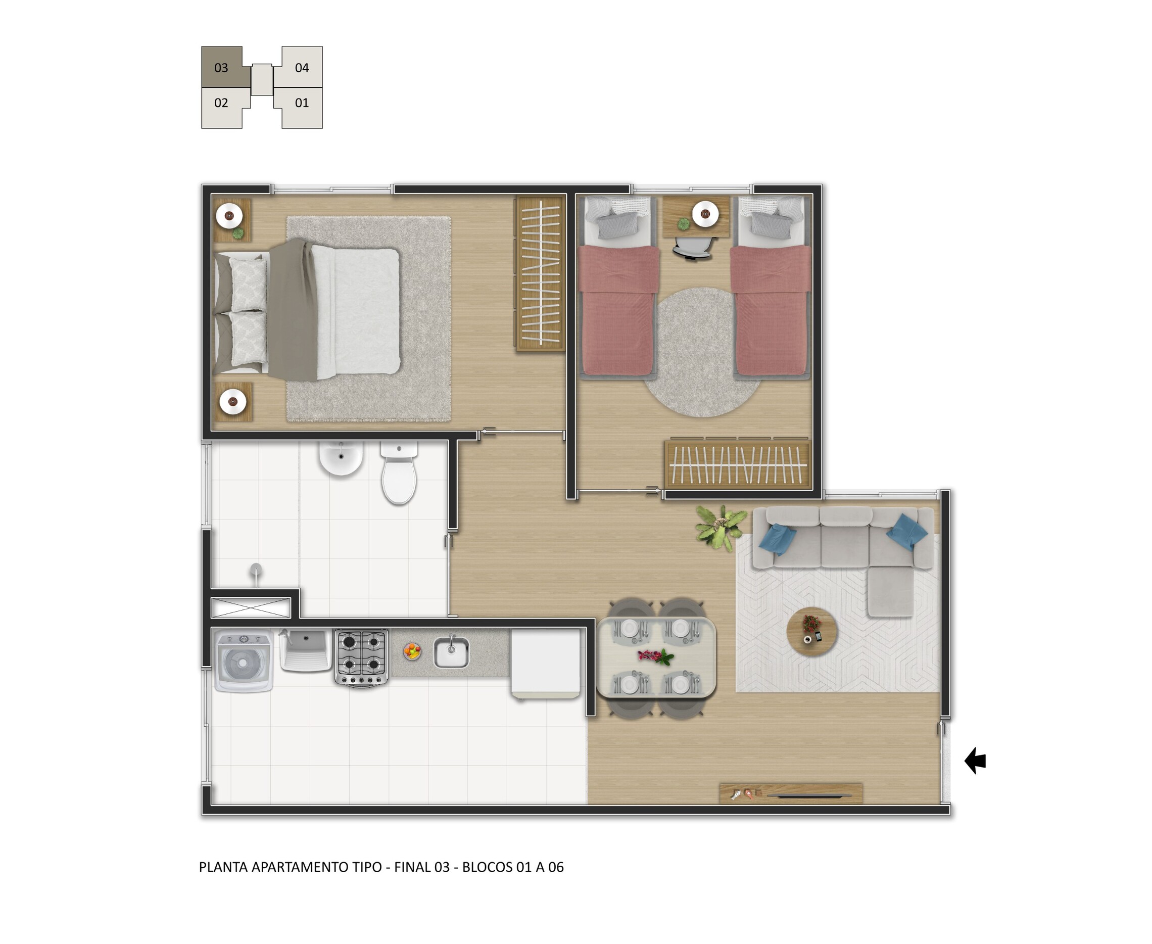 Planta 07 - 2 dorm 44,23m²