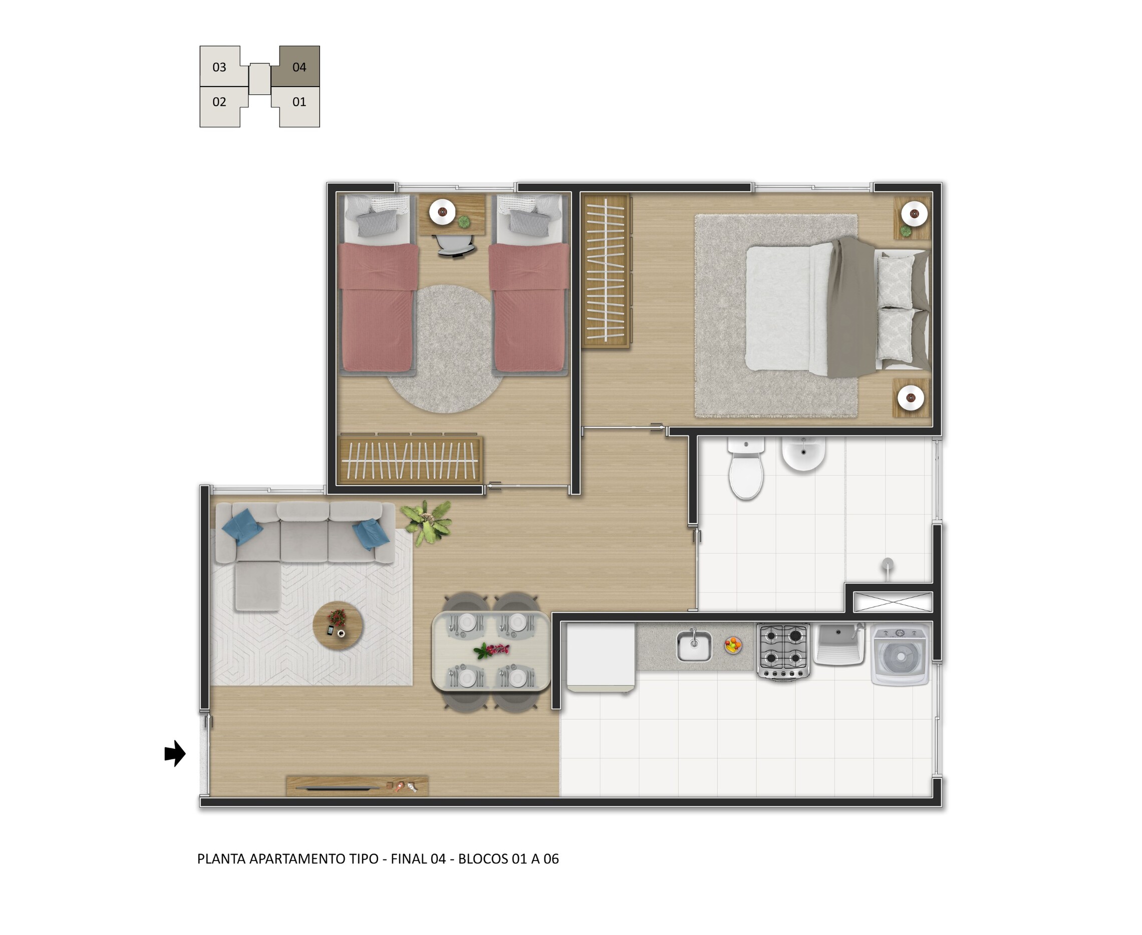Planta 08 - 2 dorm 44,23m²