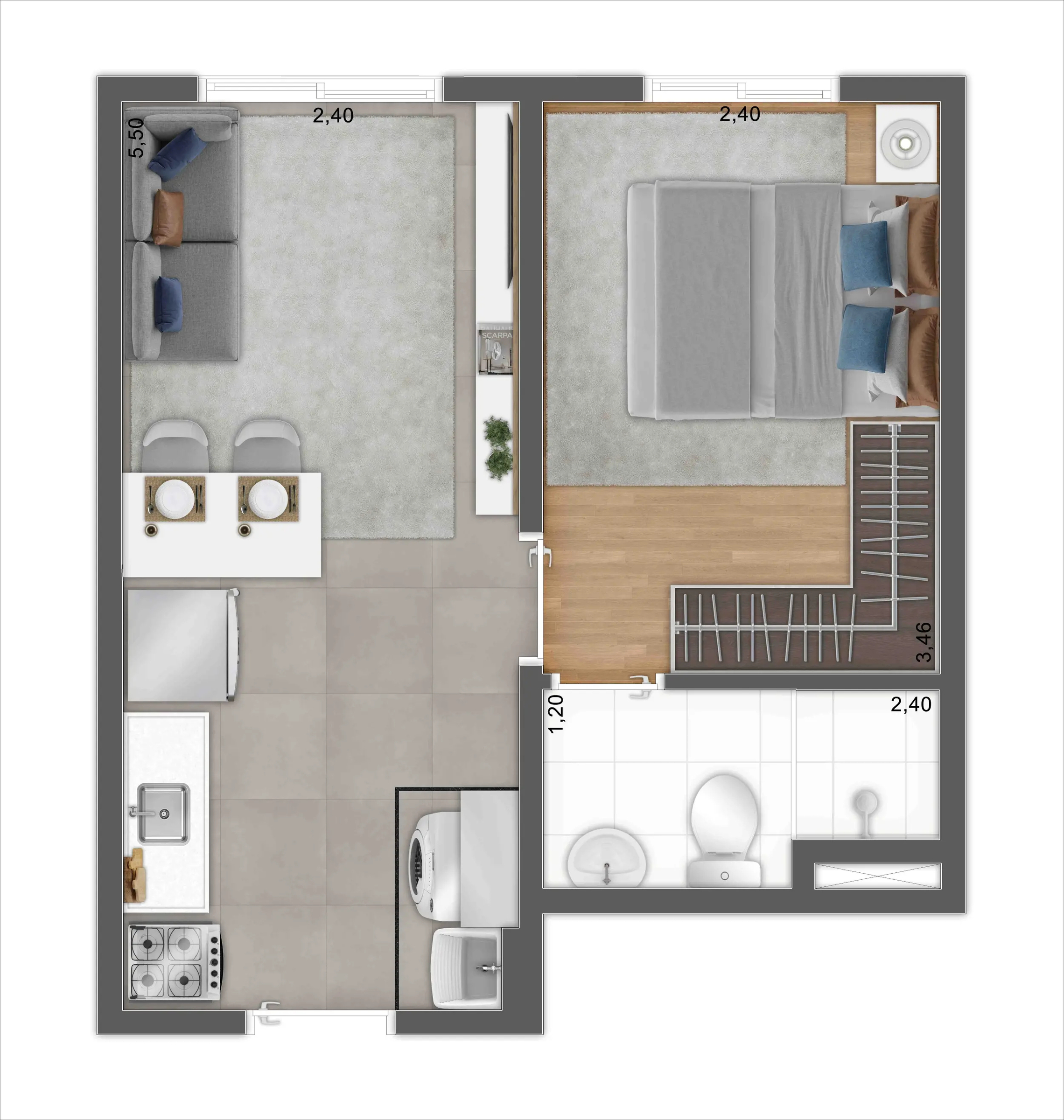 Planta 02 - 1 dorm 28,16m²