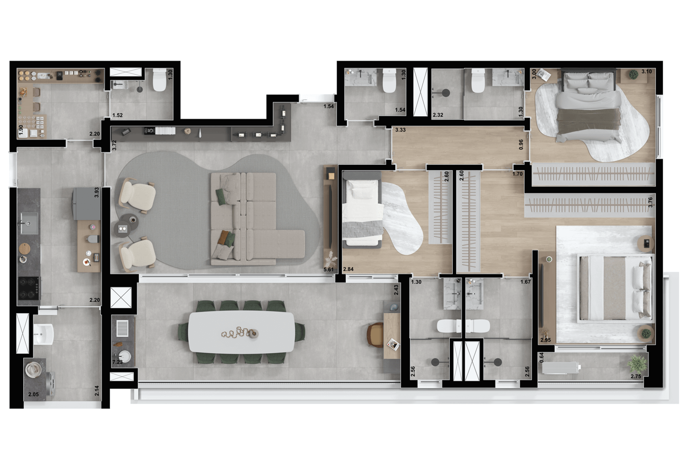 Planta 01 - 3 dorm 130m²