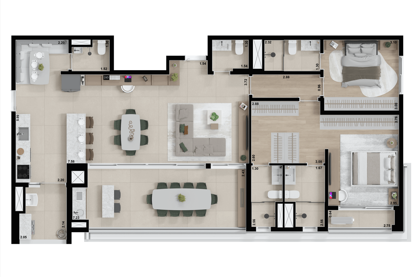 Planta 02 - 2 dorm 130m² - opção