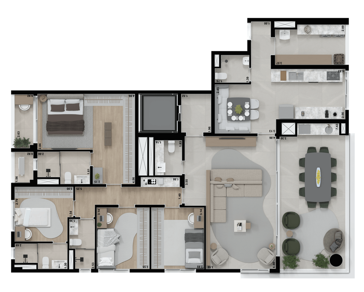 Planta 03 - 4 dorm 178m²