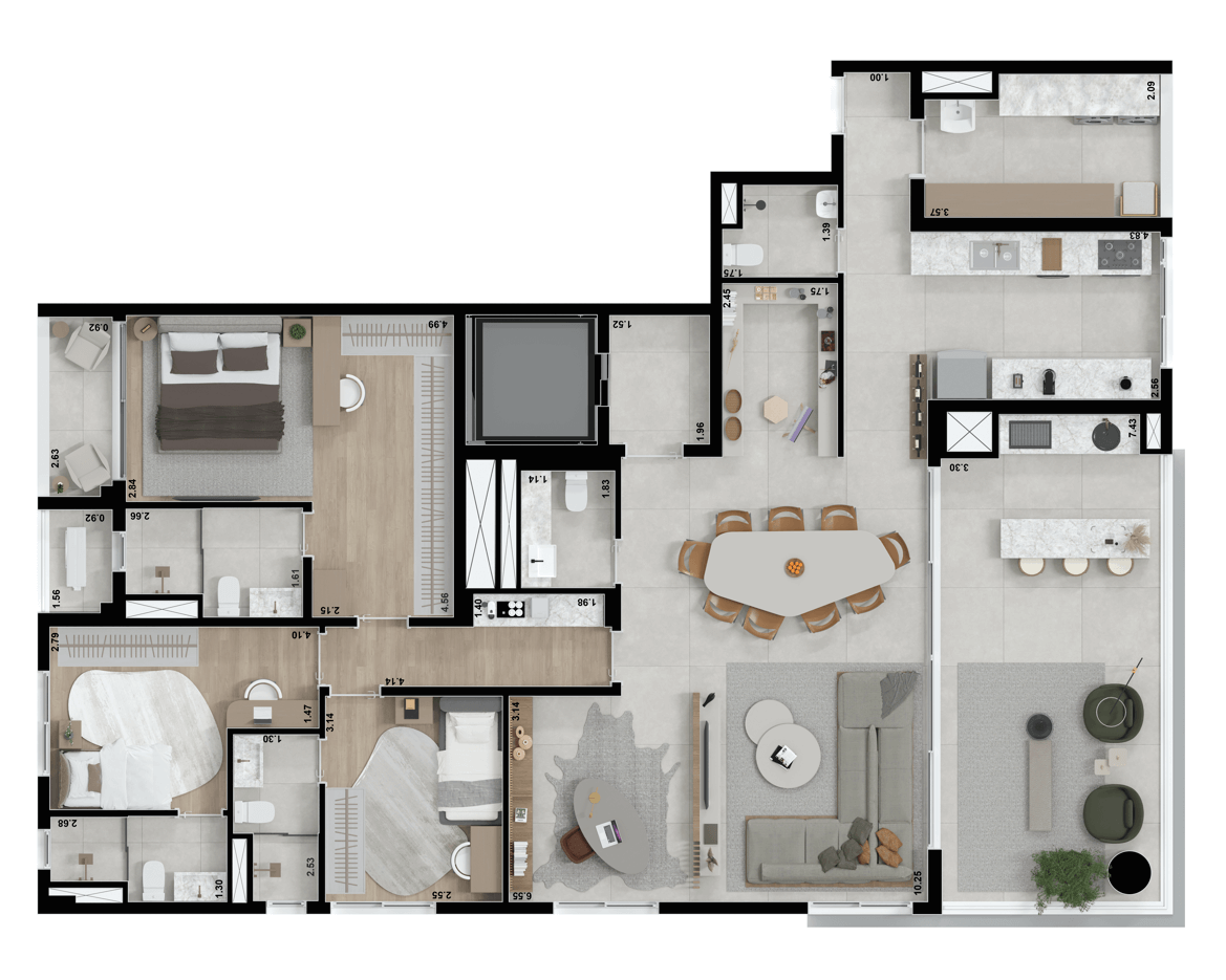 Planta 04 - 3 dorm 178m² - opção