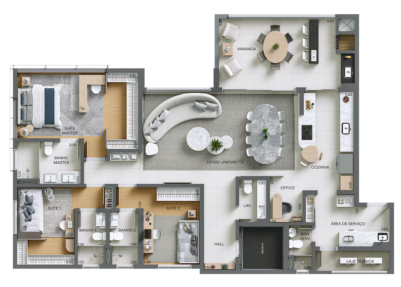 Planta 01 - 3 dorm 171m²