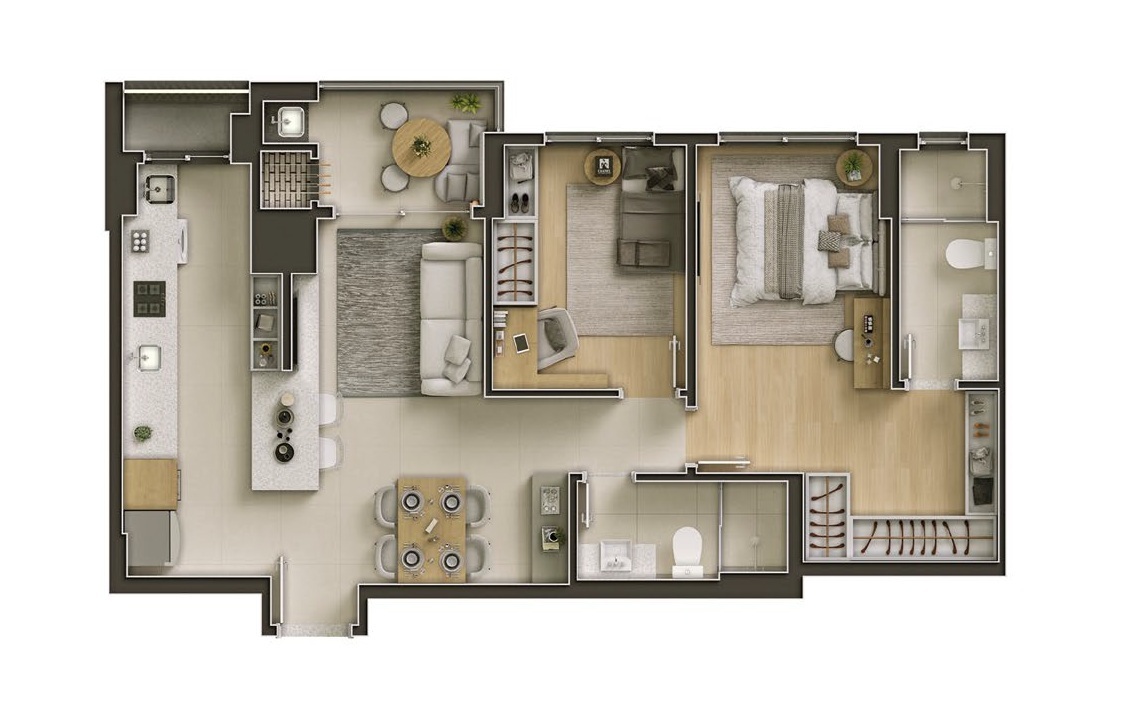 Planta 01 - 2 dorm 78m²