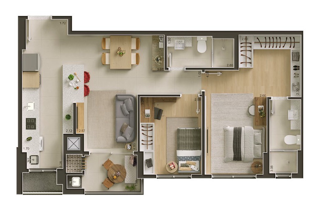 Planta 02 - 2 dorm 79m²